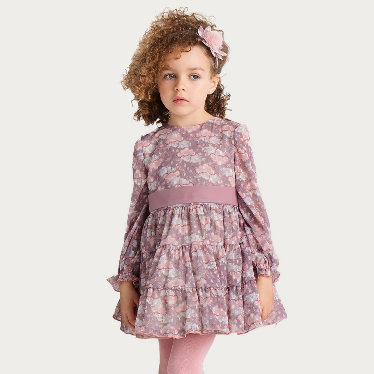 Vestido infantil manga larga con fajín 6226 Confecciones ALBER (2 a 12 años)