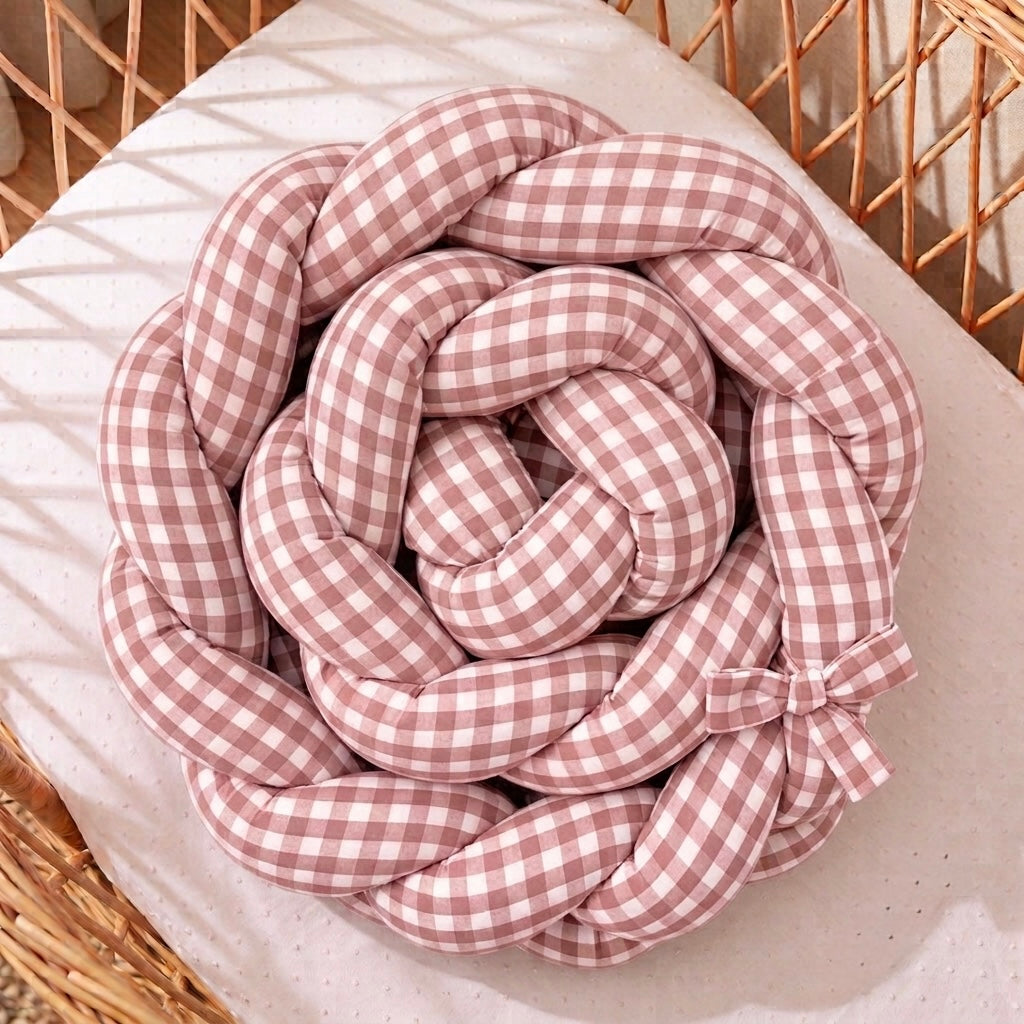 Trenza Protectora  Cuadro Grande ROSA Cuna y Cama 200cm en Algodón | Sueños de Cigüeña