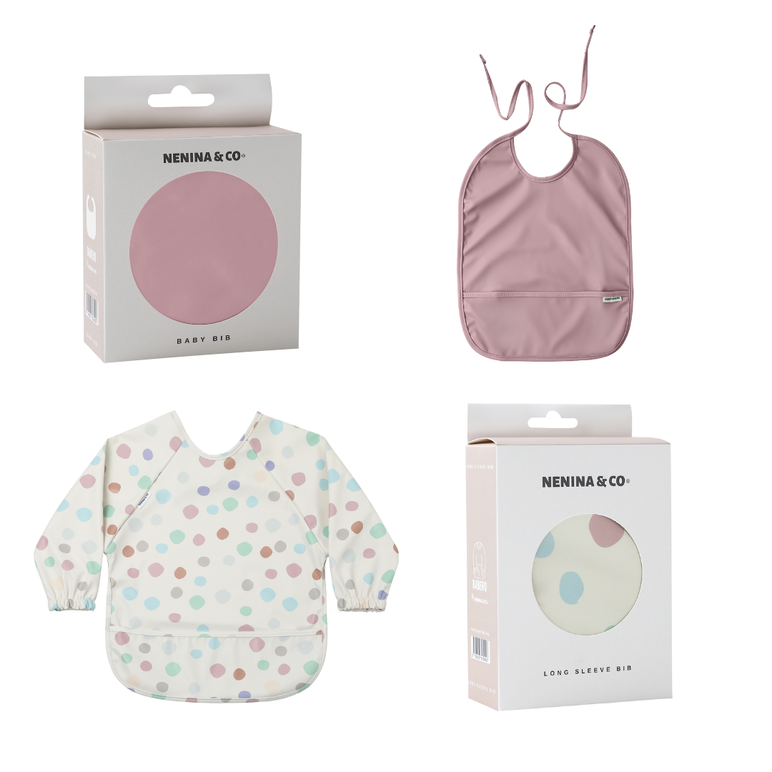 Babero con manga impermeable Funny Polka Dots + Babero corto Nenina & Co