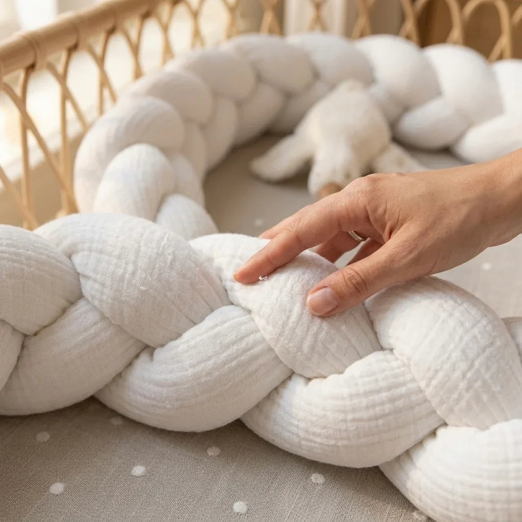 Trenza Protectora de Cuna y Cama en Algodón Muselina Blanco | Chichonera Artesanal