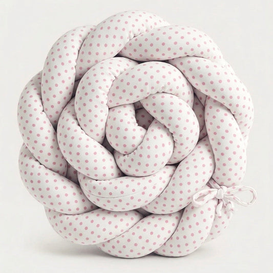 Trenza Protectora de Cuna y Cama Artesanal - Blanco Lunar Rosa