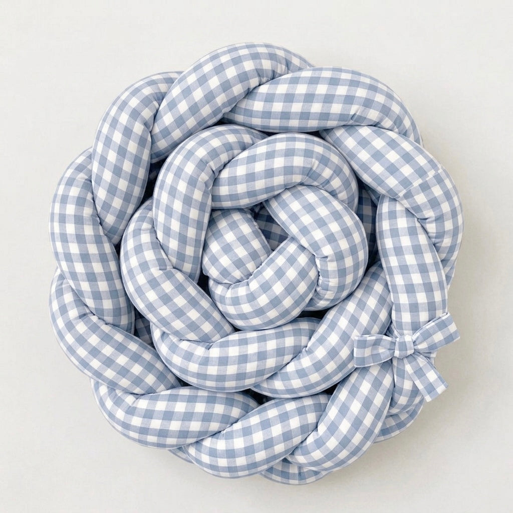 Trenza Protectora  Cuadro Grande CELESTE Cuna y Cama 200cm en Algodón | Sueños de Cigüeña