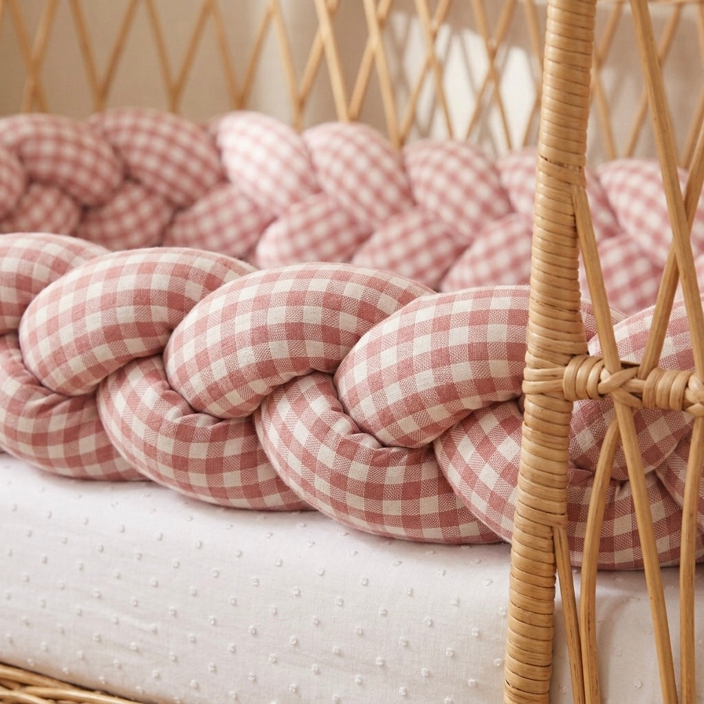Trenza Protectora  Cuadro Grande ROSA Cuna y Cama 200cm en Algodón | Sueños de Cigüeña