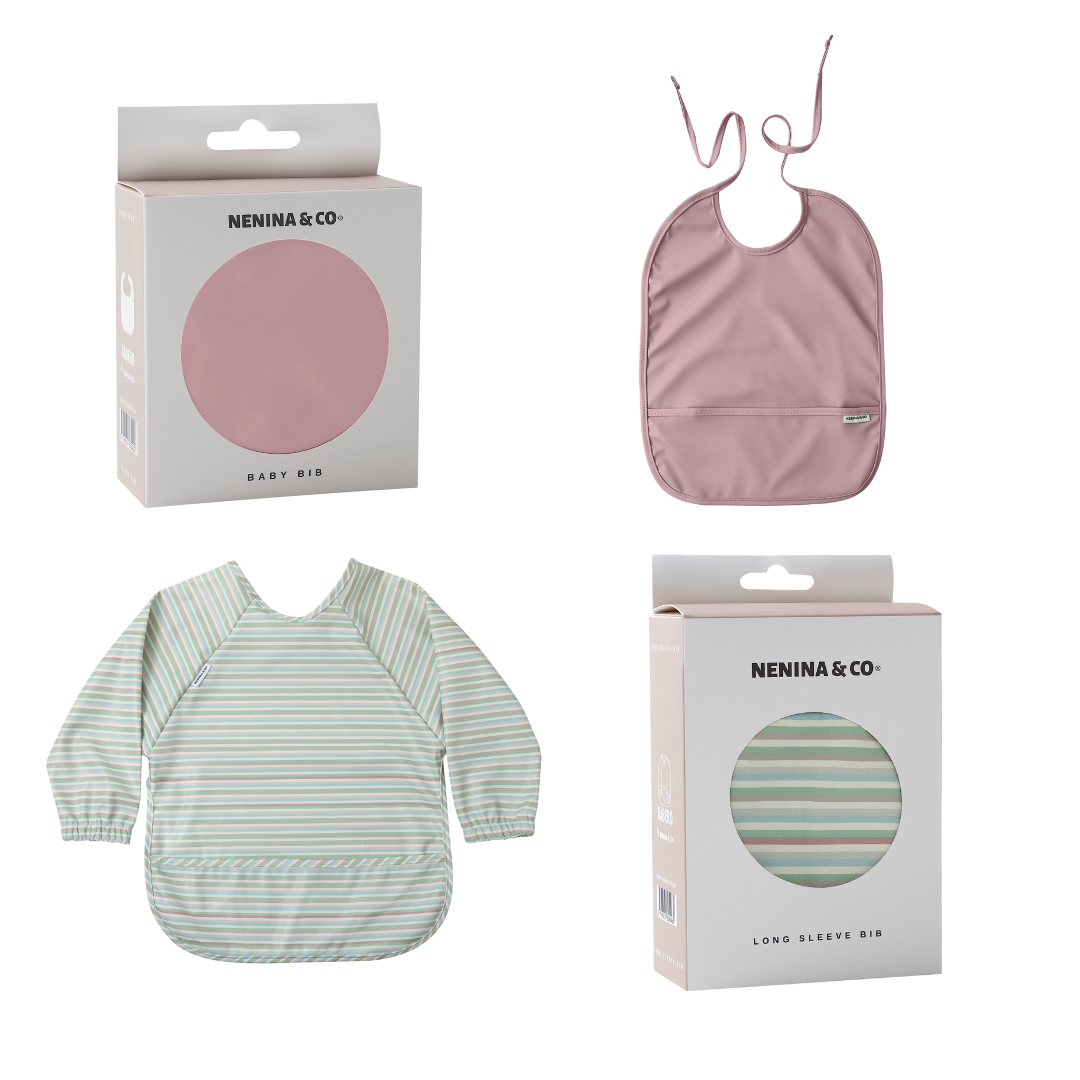 Babero con manga impermeable   Horizontal Stripes + Babero corto Nenina & Co