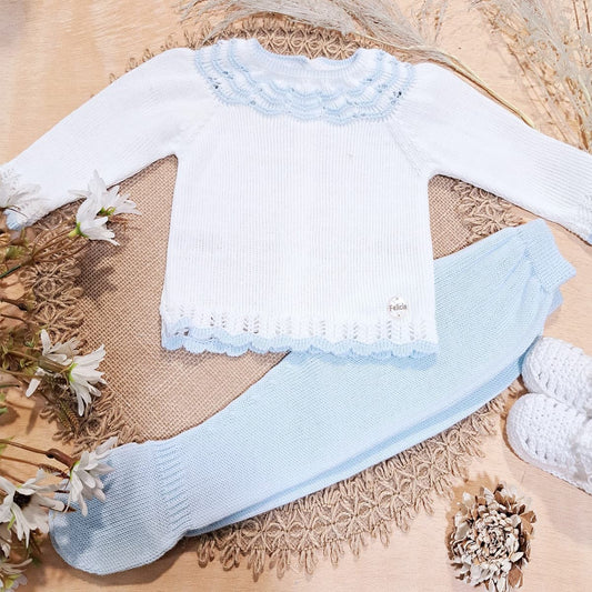 Ensemble bébé Felicia 9611 Perlé blanc et bleu clair