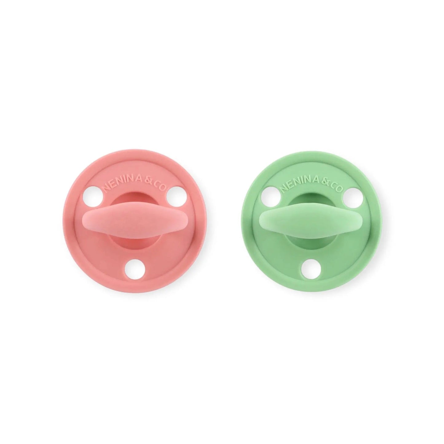 Kit 2 Chupetes Clásicos para Bebé Rosa y Oliva | Silicona Orgánica Nenina & Co
