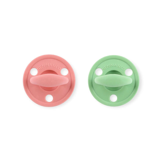 Kit 2 Chupetes Clásicos para Bebé Rosa y Oliva | Silicona Orgánica Nenina & Co