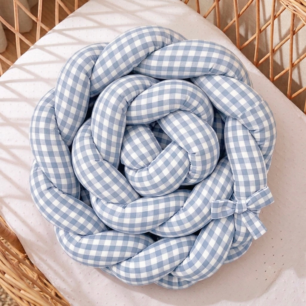 Trenza Protectora  Cuadro Grande CELESTE Cuna y Cama 200cm en Algodón | Sueños de Cigüeña