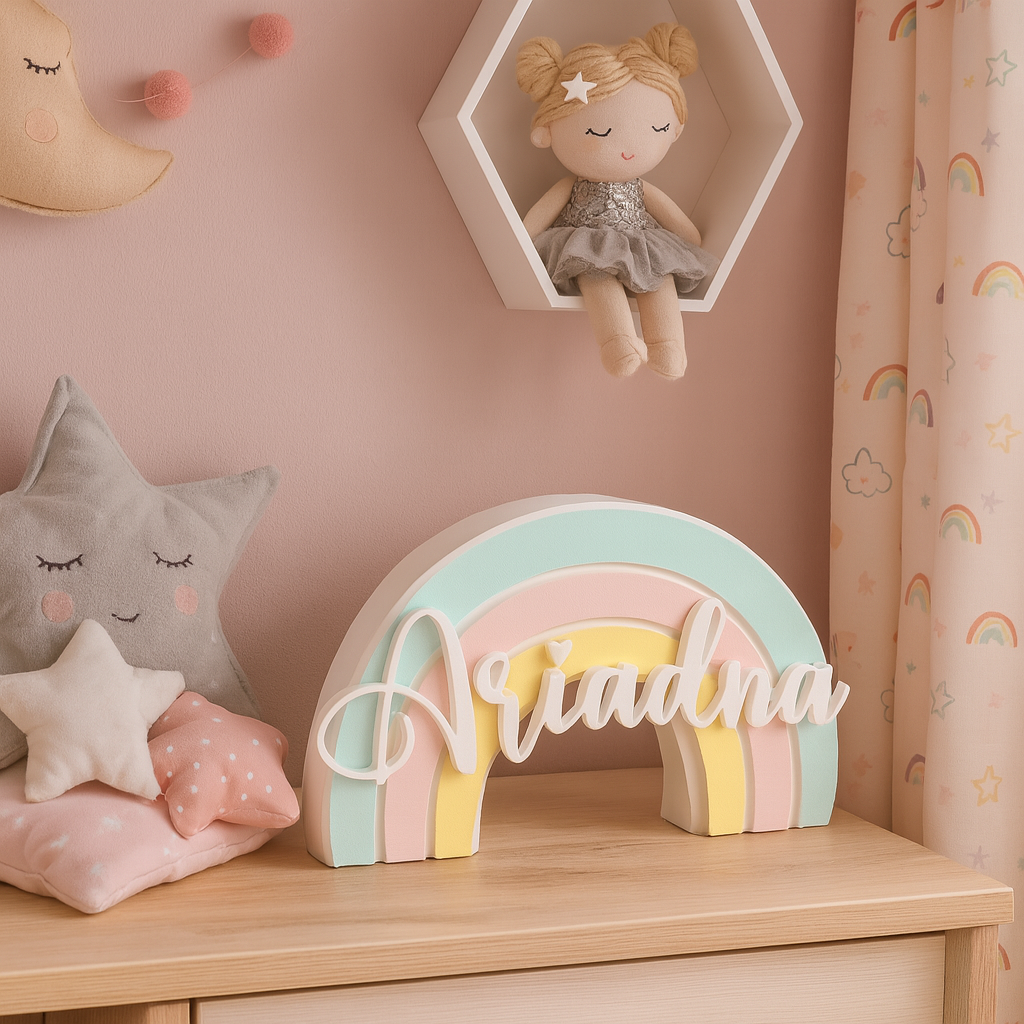 Arcoíris Infantil Personalizado con Nombre en Impresión 3D | Decoración Única