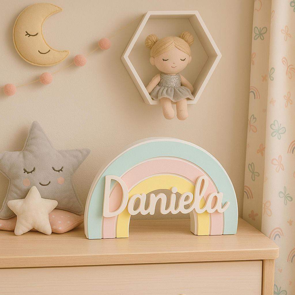 Arcoíris Infantil Personalizado con Nombre en Impresión 3D | Decoración Única