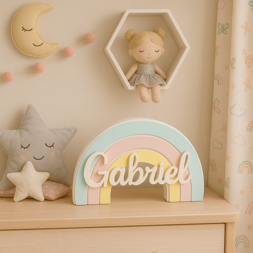 Arcoíris Infantil Personalizado con Nombre en Impresión 3D | Decoración Única