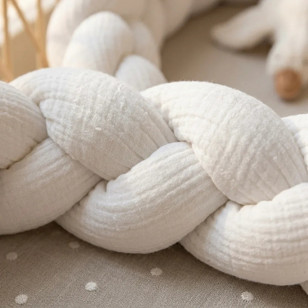 Trenza Protectora de Cuna y Cama en Algodón Muselina Blanco | Chichonera Artesanal