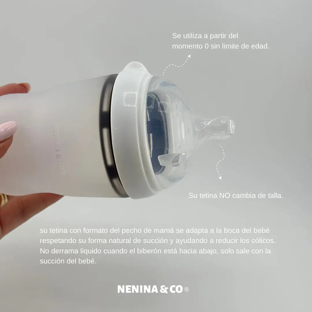 Pack Biberon Blanco flujo lento + Chupete Clásico Oliva Nenina & Co