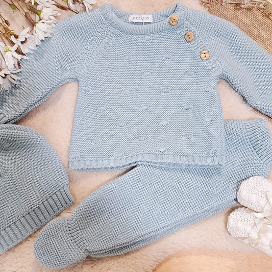 Conjunto de lana verde botones CORALO 3 PIEZAS (0-6 MESES)