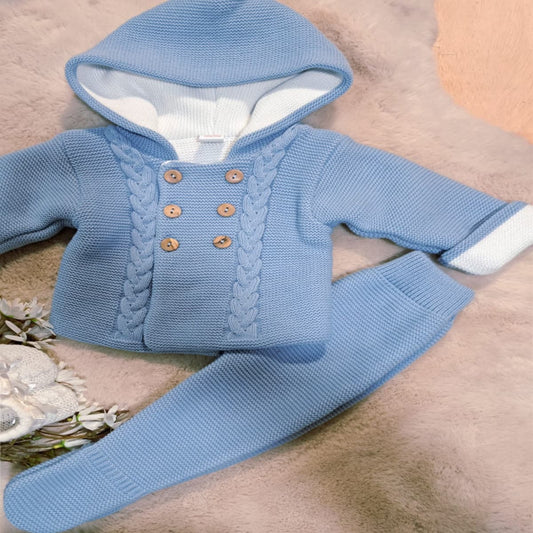 Conjunto de lana azul con capucha para bebé Pelottas Kids C7017 abrigo y polaina suaves y elegantes
