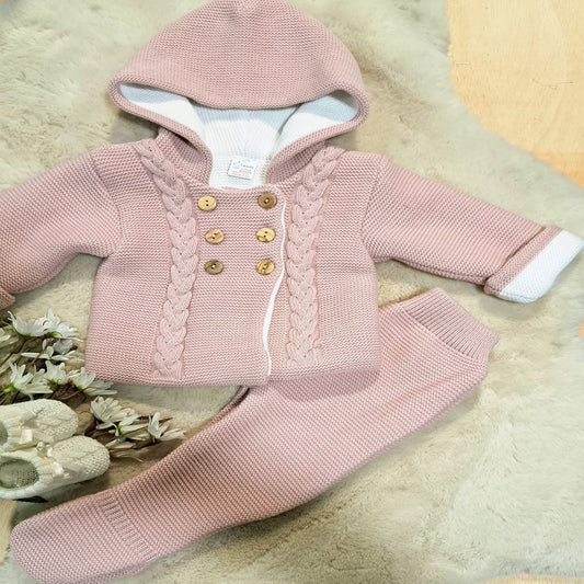 Conjunto de lana color maquillaje con capucha para bebé Pelottas Kids C7017 abrigo trenzado y polaina con encanto