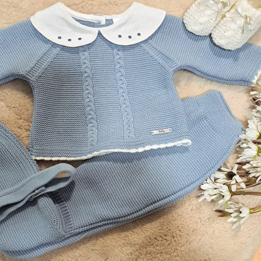 Conjunto de lana azul para bebé Pelottas Kids C9005 tres piezas suaves y acogedoras