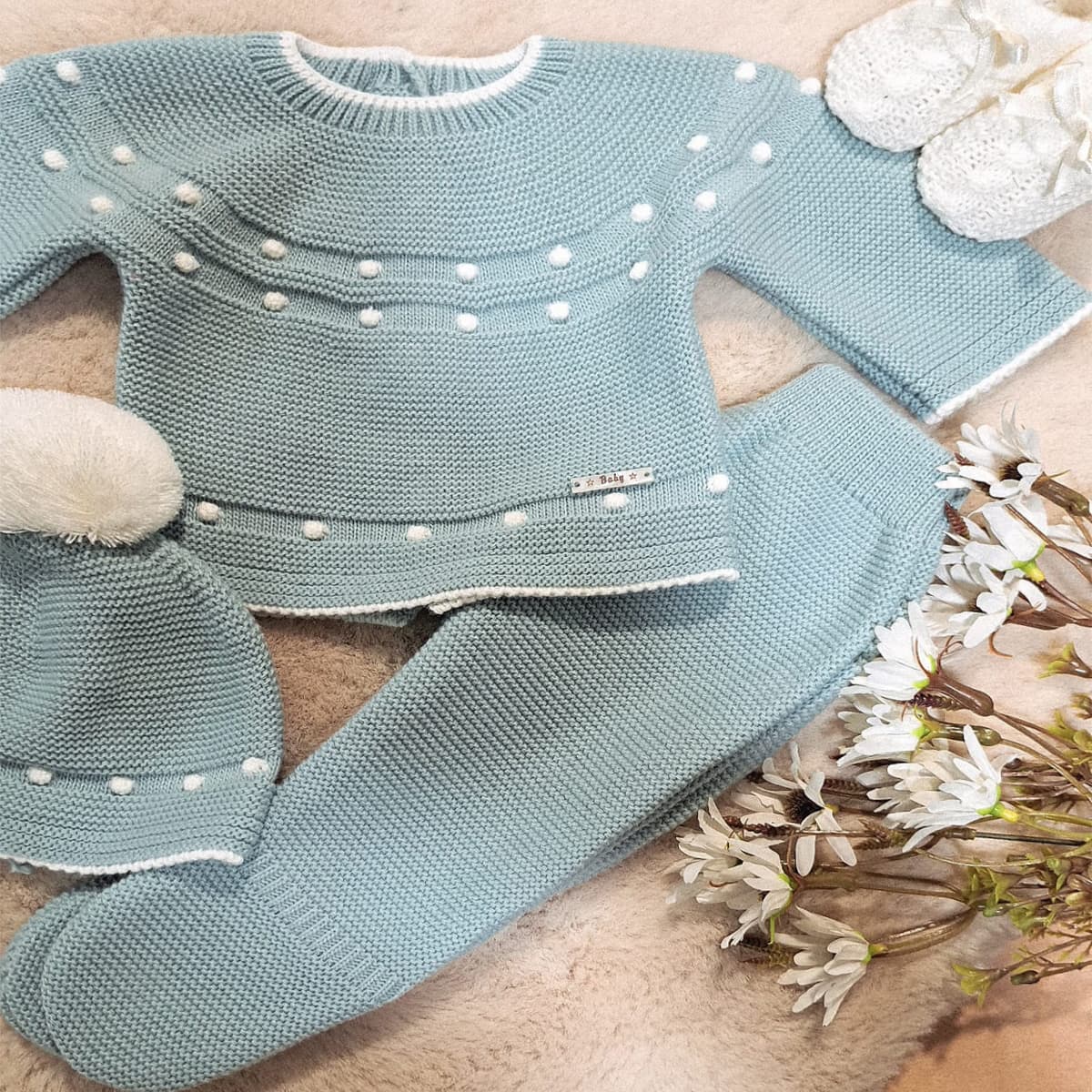 Conjunto de lana verde para bebé Pelottas Kids C9008 tres piezas cálidas y encantadoras