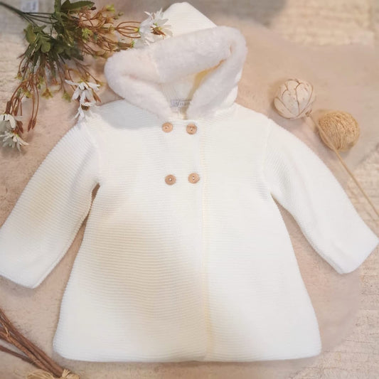 Abrigo de lana para bebé con capucha Color Crudo Coralo