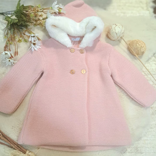 Abrigo de lana para bebé con capucha Color maquillaje Coralo
