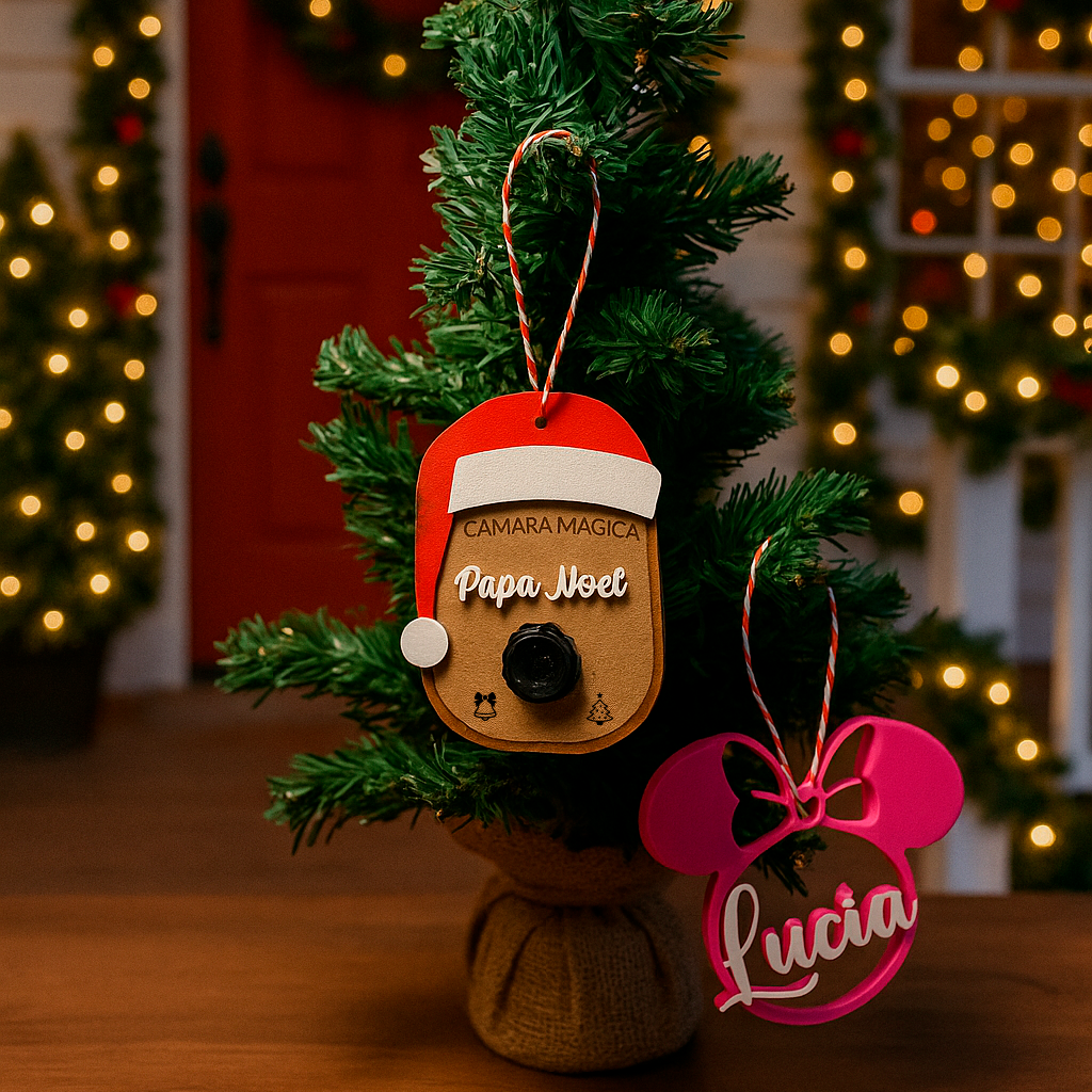 🎅 Cámara Mágica de Papá Noel – Adorno de Navidad personalizado en madera y 3D