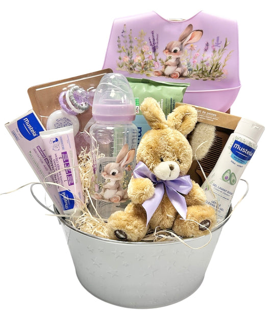Cesta regalo bebé dulce lavanda