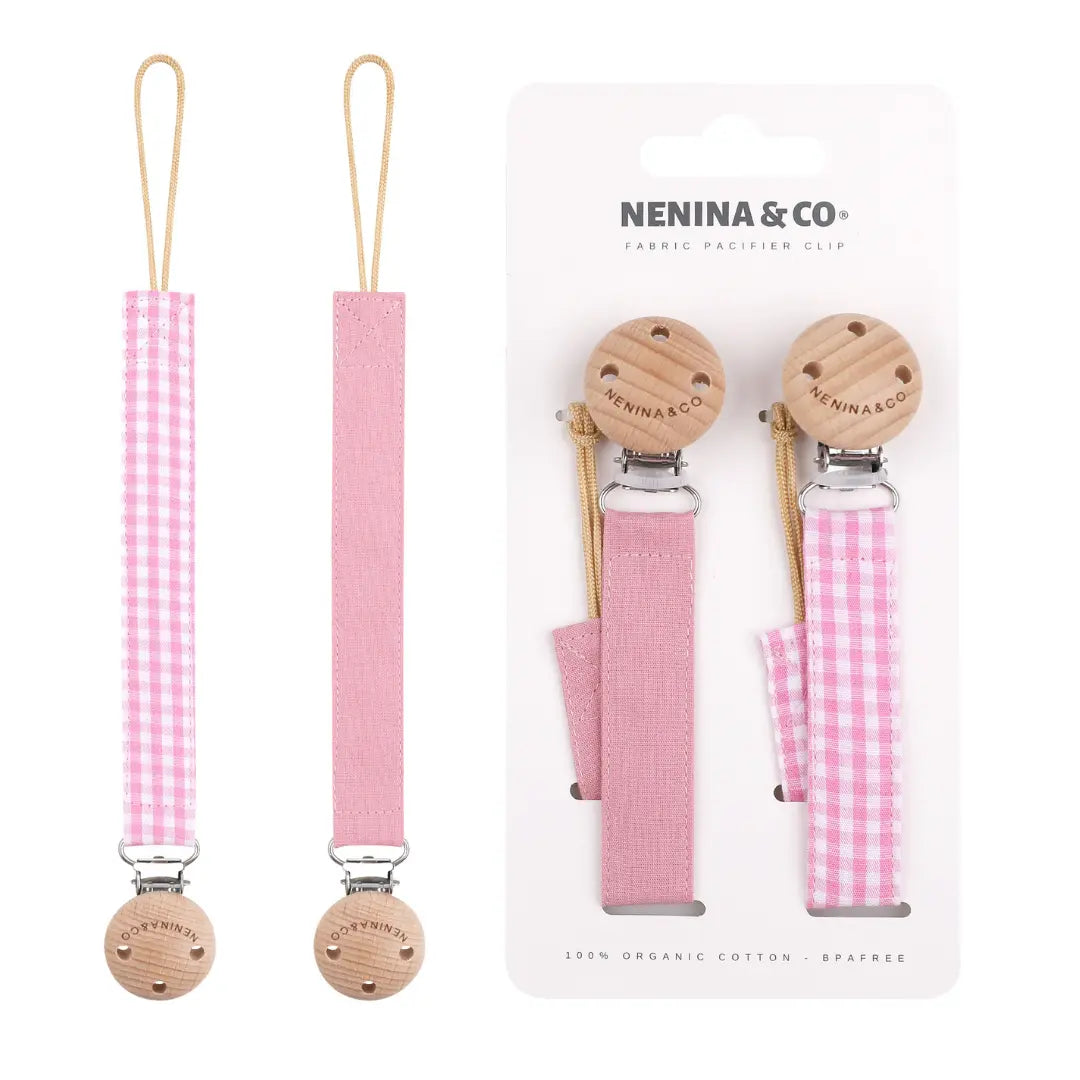Chupetero Pack x 2 DIAMOND Rosa pálido + Chicle vichy By Nenina & Co