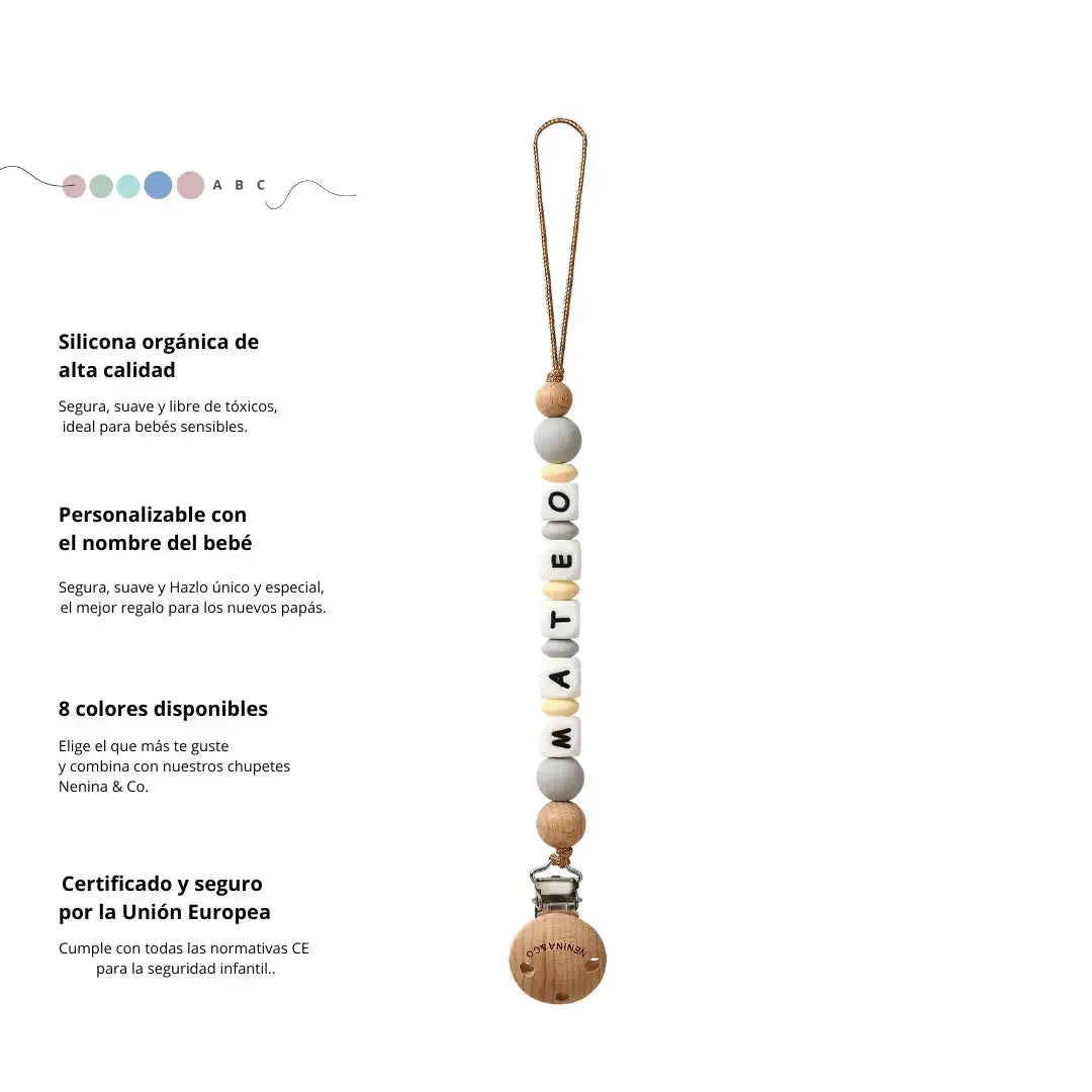 Kit Chupete Clásico Rosa pálido de Silicona + Chupetero con Nombre | Nenina & Co.