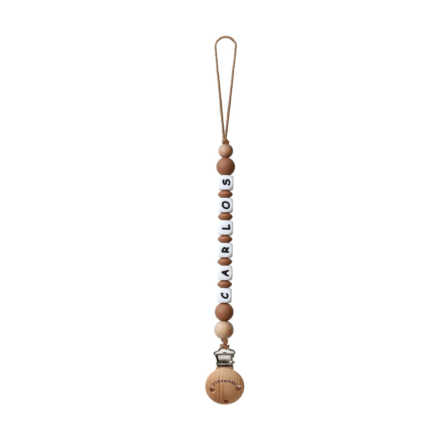 Chupetero Personalizado Khaki con Nombre en Silicona Orgánica | Nenina & Co.