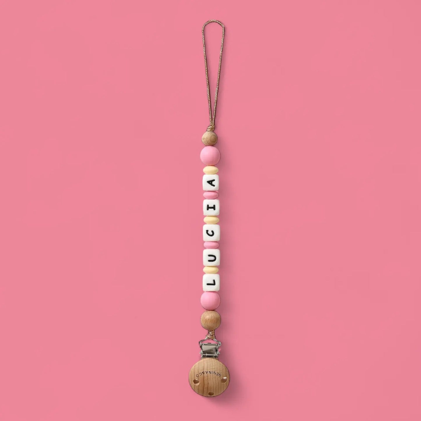 Kit Chupete Clásico Rosa chicle de Silicona + Chupetero con Nombre | Nenina & Co.