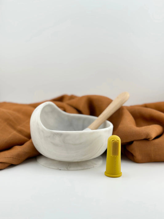 Cuenco + Cuchara + Cepillo de Silicona Organica y Bamboo Ecológico