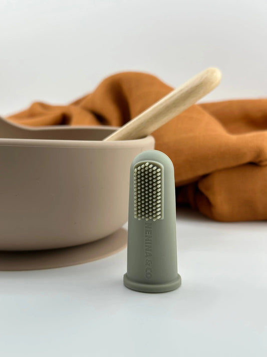Cuenco + Cuchara + Cepillo de Silicona Organica y Bamboo Ecológico