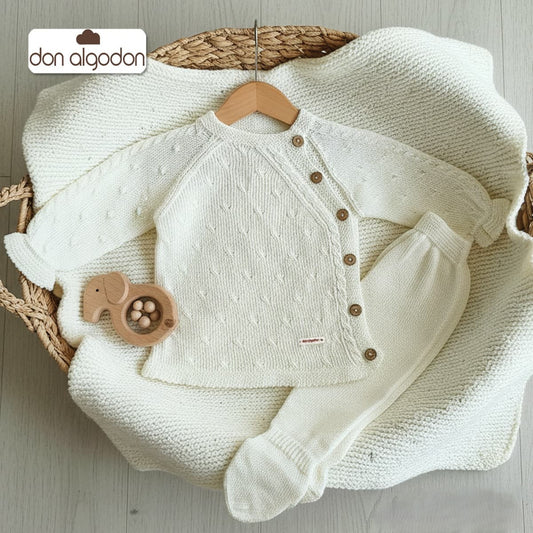 Conjunto bebé punto perlé crudo 2 piezas jersey + polaina DA-25 DON ALGODÓN