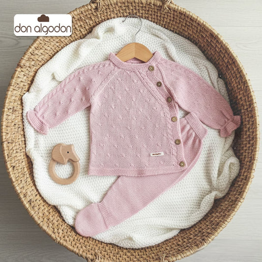 Conjunto bebé punto perlé maquillaje 2 piezas jersey + polaina DA-25 DON ALGODÓN