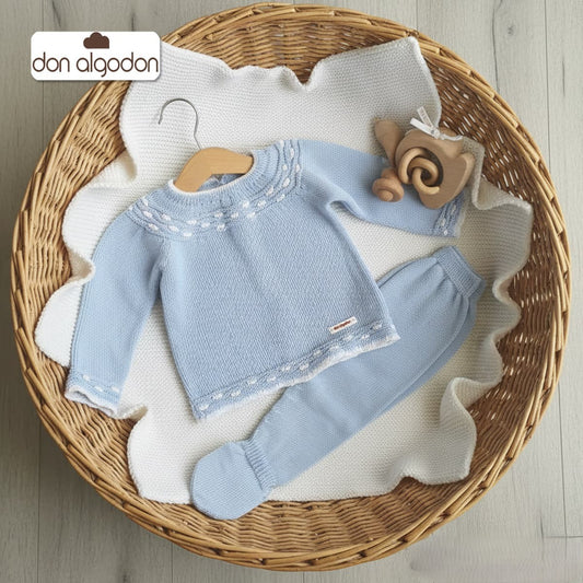 Conjunto bebé punto perlé azul cielo 2 piezas – DA-31  DON ALGODÓN