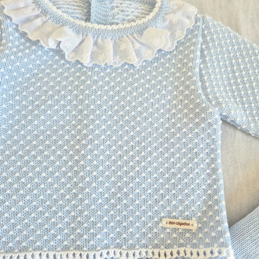 Conjunto de punto perlé para bebé – Azul cielo | Don Algodón DA-9800 (0 a 6 meses)