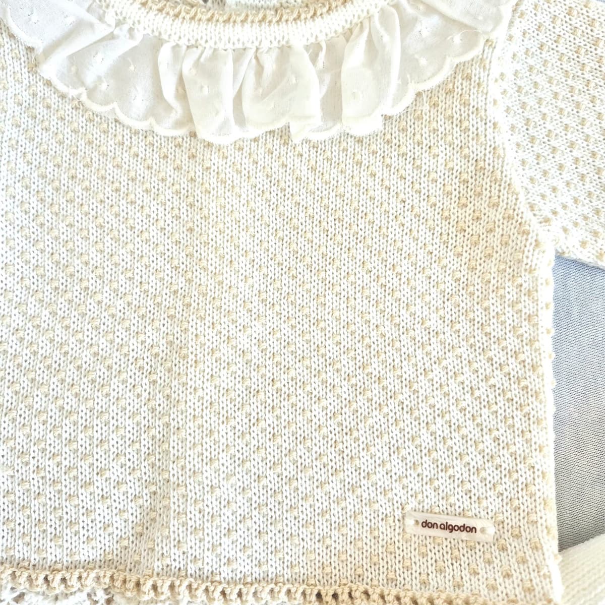Conjunto de punto perlé para bebé – Crudo | Don Algodón DA-9800 (0 a 6 meses)