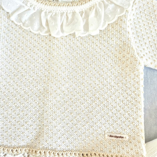 Conjunto de punto perlé para bebé – Crudo | Don Algodón DA-9800 (0 a 6 meses)