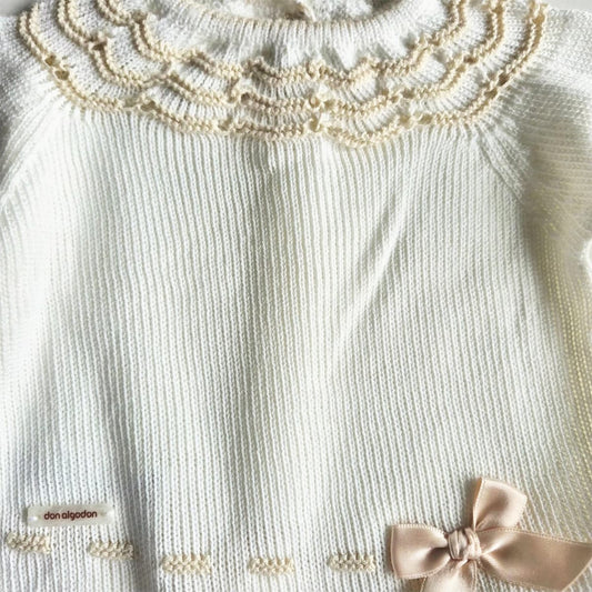 Conjunto de punto perlé para bebé – Crudo | Don Algodón DA-9807 (0 a 3 meses)