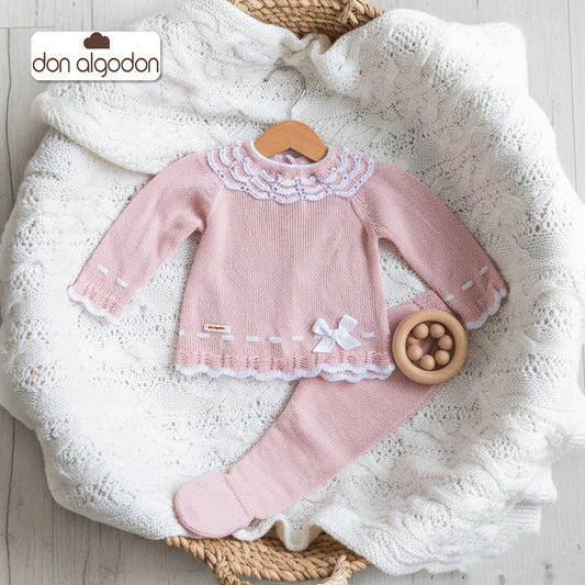 Conjunto de punto perlé para bebé – Maquillaje | Don Algodón DA-9807 (0 a 3 meses)