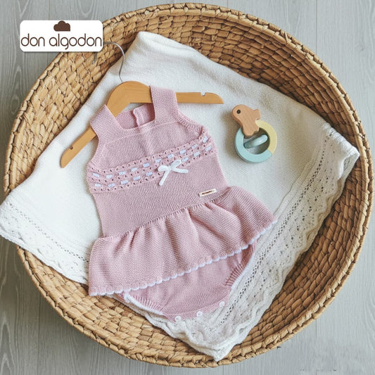 Rana bebé punto perlé maquillaje DON ALGODÓN DA-982 – Conjunto delicado y elegante (0 a 12 meses)