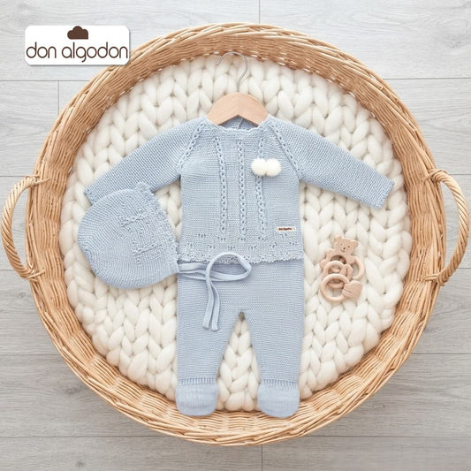 Conjunto de primera puesta azul brisa para bebé con capota Don Algodón DAB-51010
