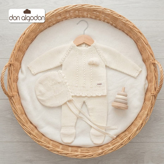 Conjunto de primera puesta crudo para bebé con capota Don Algodón DAB-51010