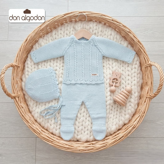 Conjunto de primera puesta celeste de punto para bebé Lana 100% acrílica Don Algodón DAB-7G