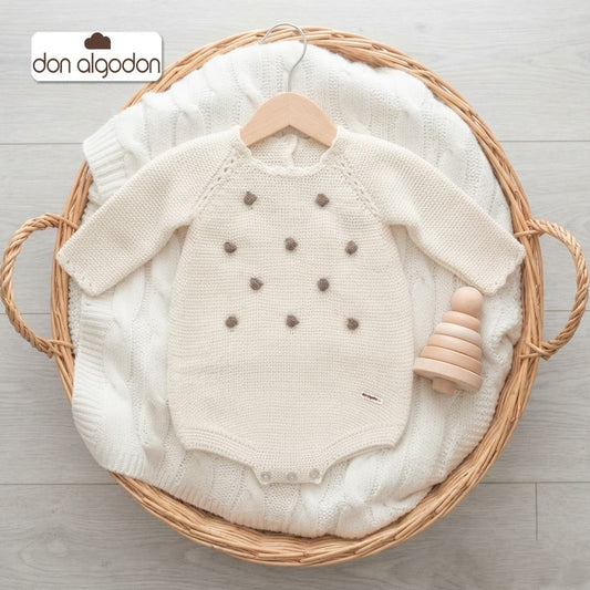 Rana pelele de punto bobo para bebé con pompones topo Don Algodón DAB-8