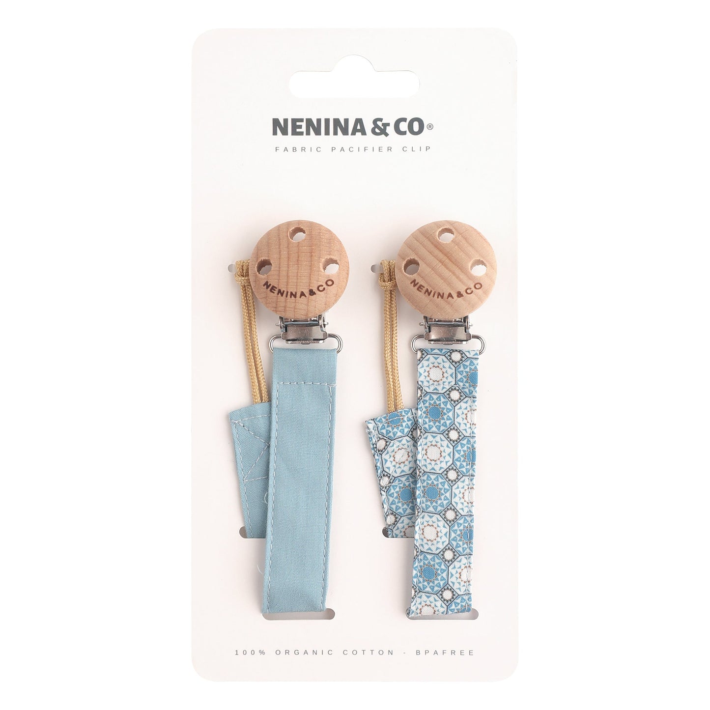Kit Nenina & Co Gris + Azul| 2 Chupetes + 2 Chupeteros + Guardachupete
