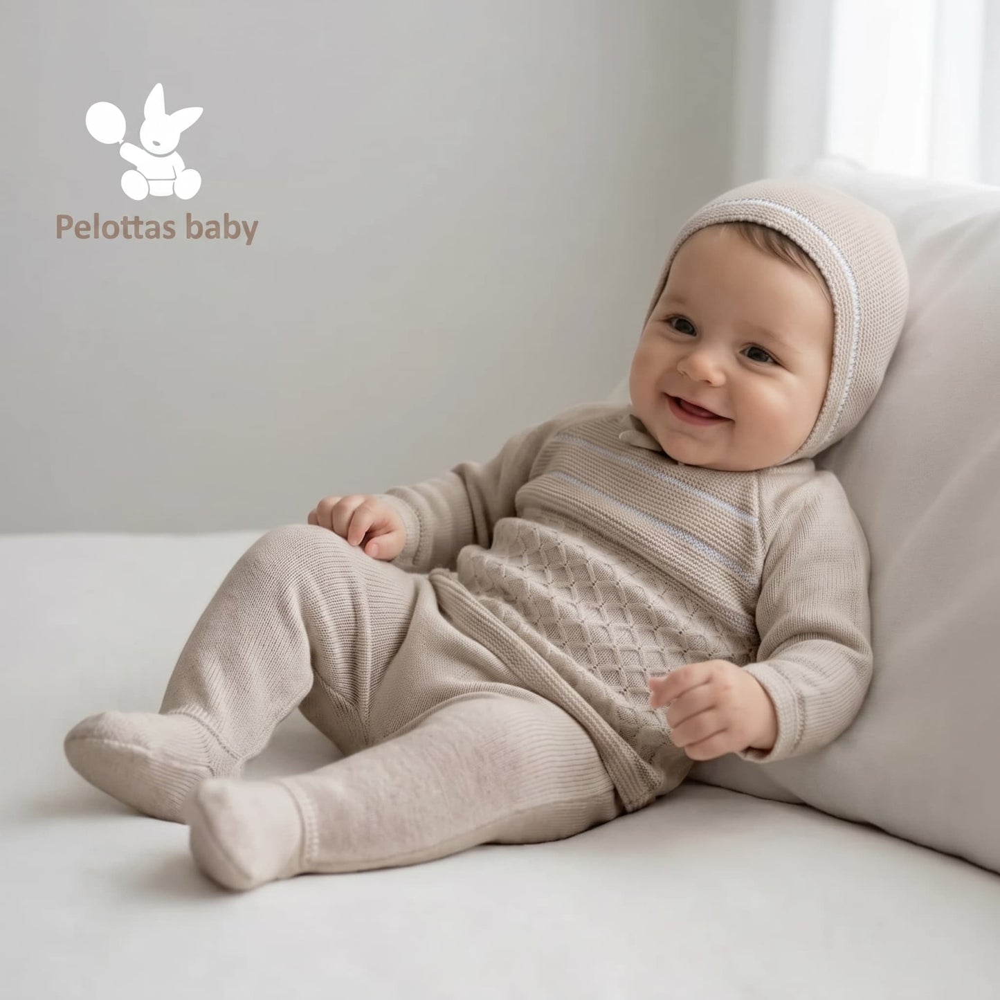 Conjunto de lã Glory Baby – Azul Claro com Pompons 27109 (0 a 6 meses) 