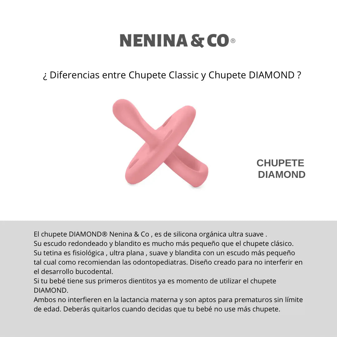 Chupete DIAMOND Nenina & Co Rosa y Rosa Pálido | Silicona Orgánica para Bebé +12 Meses