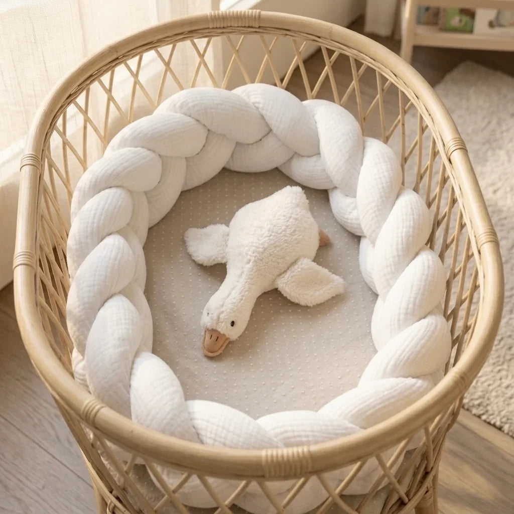 Trenza Protectora de Cuna y Cama en Algodón Muselina Blanco | Chichonera Artesanal
