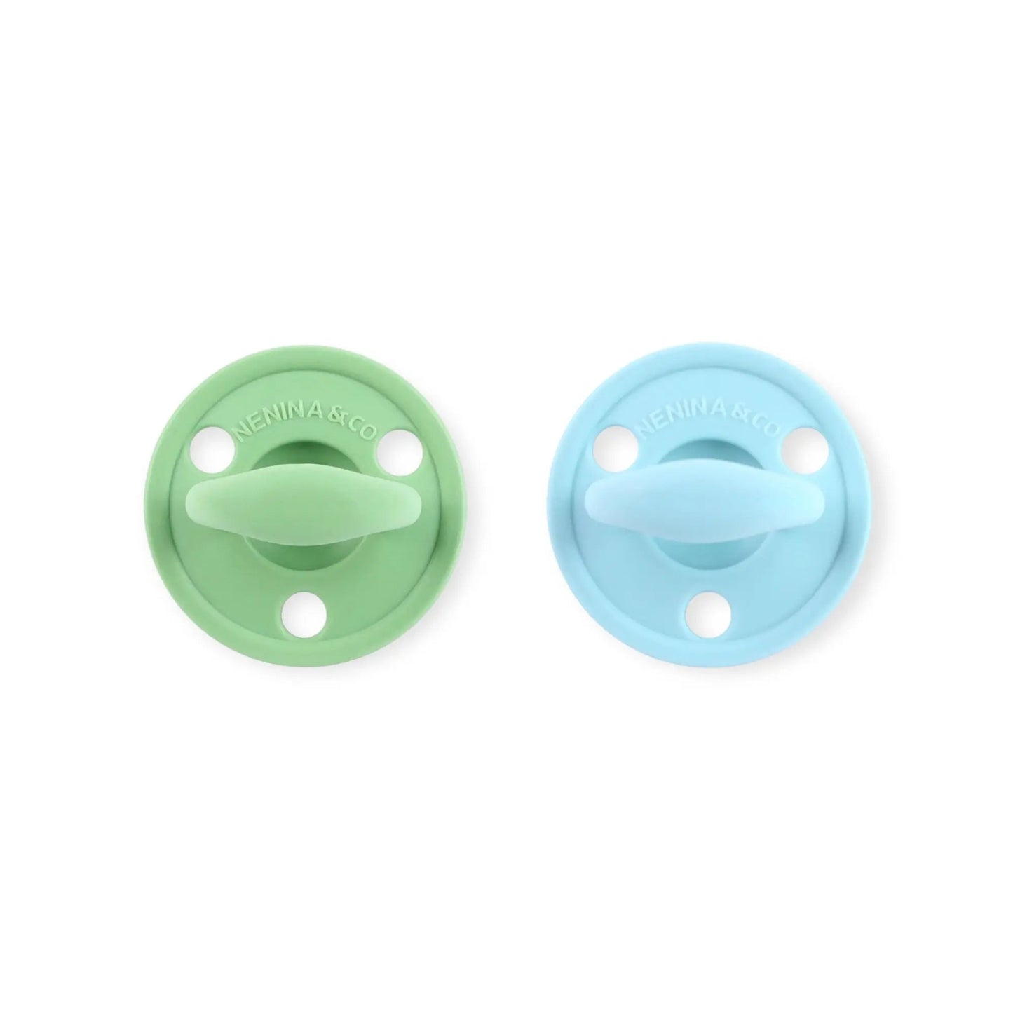 Kit 2 Chupetes Clásicos para Bebé Oliva y Celeste | Silicona Orgánica Nenina & Co
